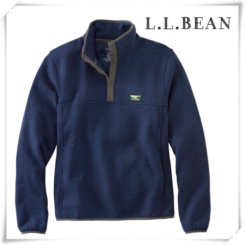 L.L.Bean Slightly Fitted Fleece Knit 1/4 Snap Pullover Sweater Blue Size Medium